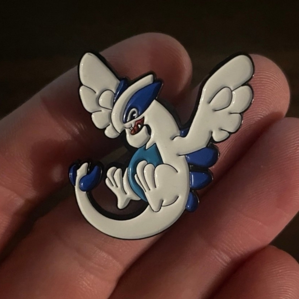 White and Blue Winged Creature Enamel Pin Anime Manga Pokemon Lugia